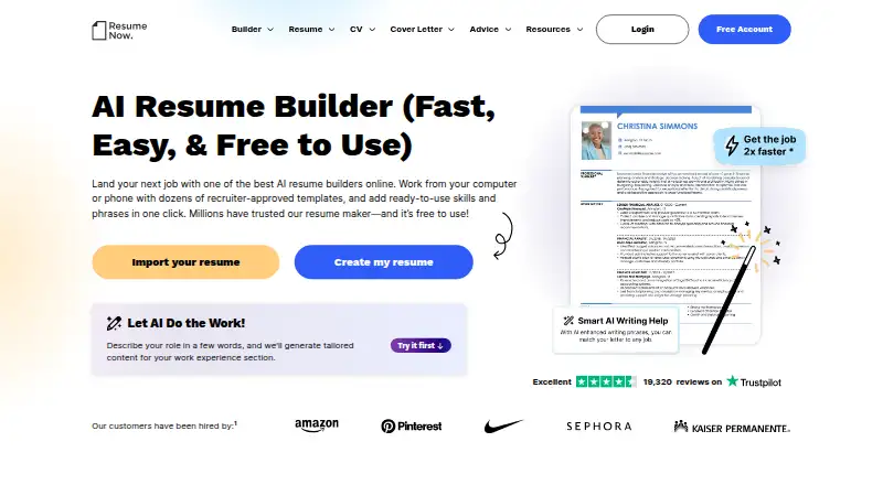 The Resume-Now homepage
