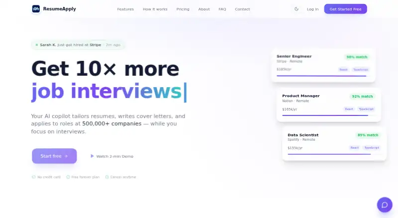 The ResumeApply homepage