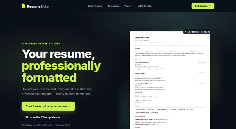 The ResumeBloke Cover Letter Generator homepage
