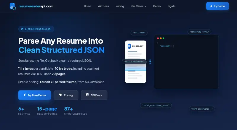The Resume Reader API homepage
