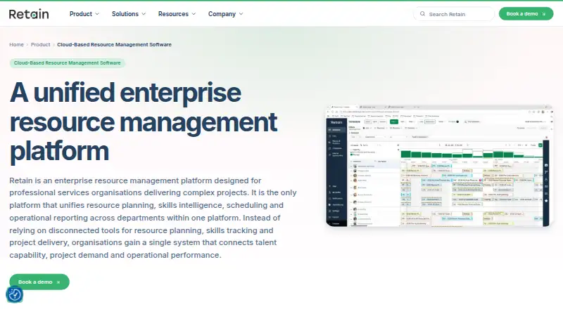 The Retain homepage