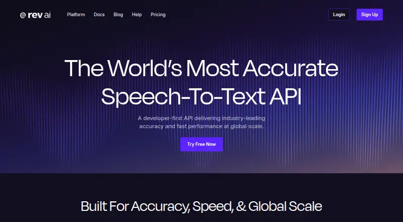 The Rev AI homepage