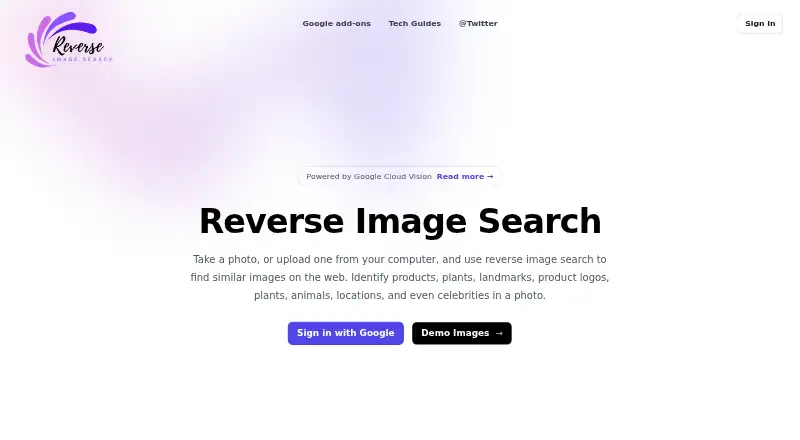 The Reverse Photos homepage