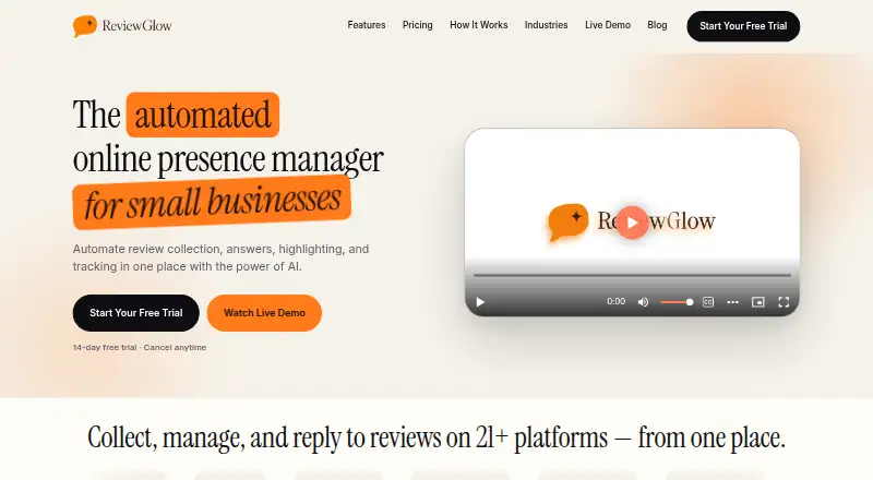 The ReviewGlow homepage