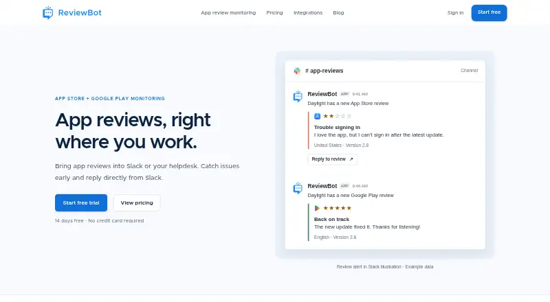 The ReviewBot homepage