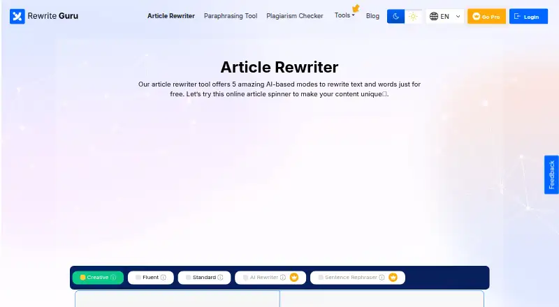 The RewriteGuru homepage