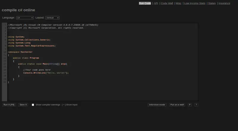 The Rextester homepage
