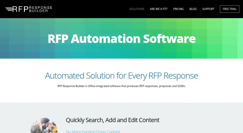 The RFP Response Builder homepage