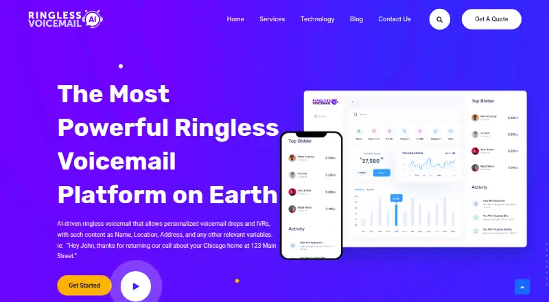The Ringless Voicemail AI homepage