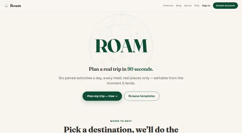 The ROAM homepage