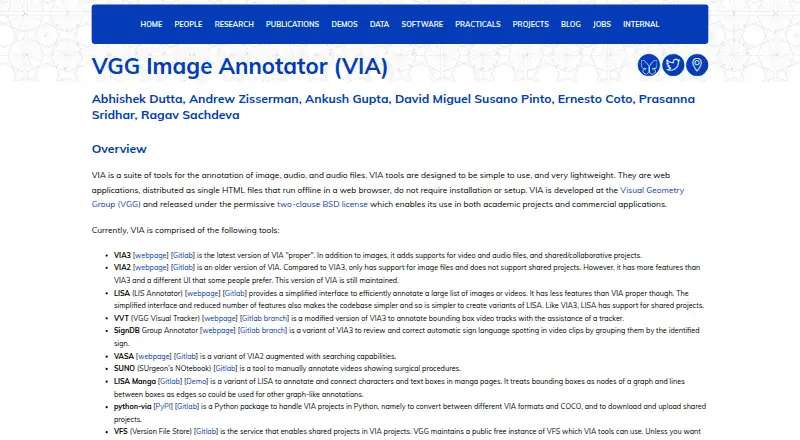 The VGG Image Annotator homepage