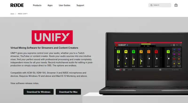 The RØDE UNIFY homepage