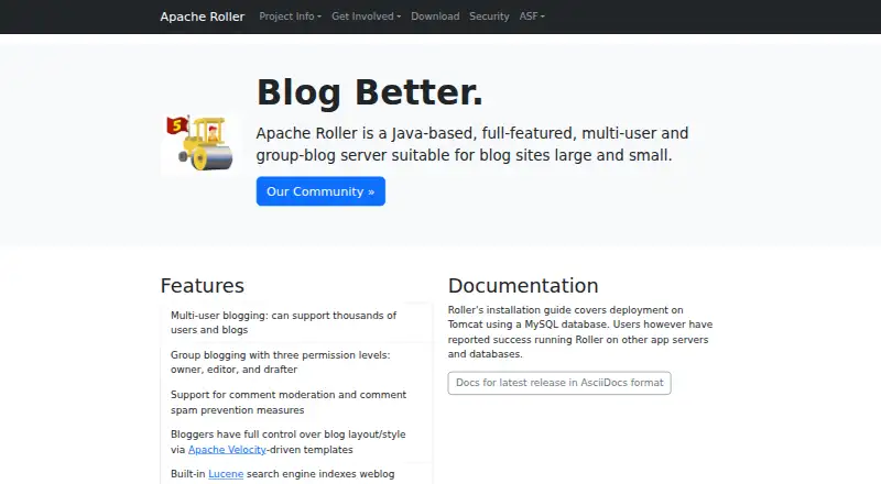 The Apache Roller homepage
