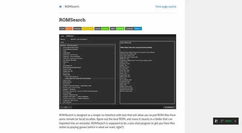 The ROMSearch homepage