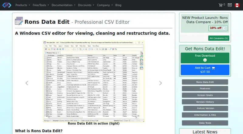 The Rons Data Edit homepage