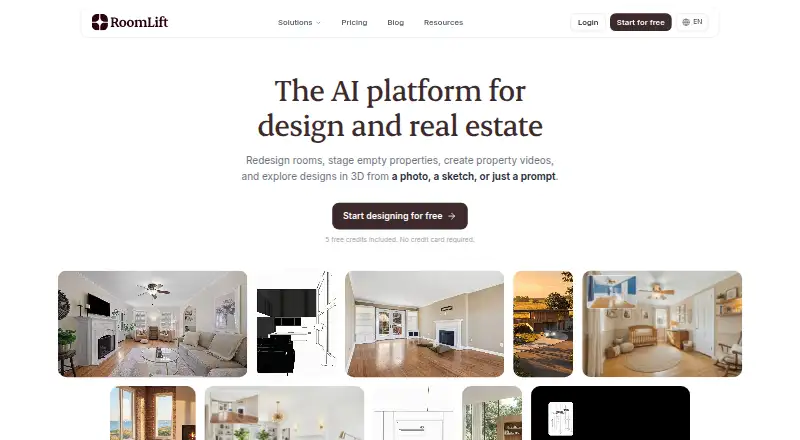 The RoomLift homepage