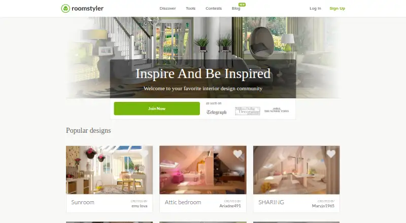 The Roomstyler 3D Home Planner homepage