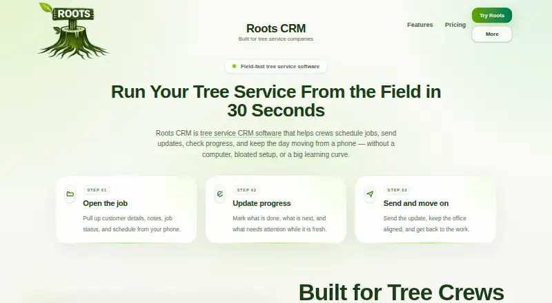 The Roots CRM homepage