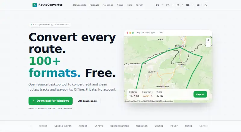 The RouteConverter homepage
