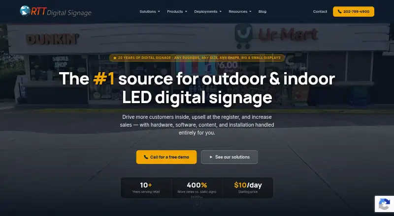 The RTT Digital Signage homepage