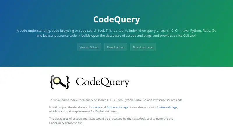 The CodeQuery homepage