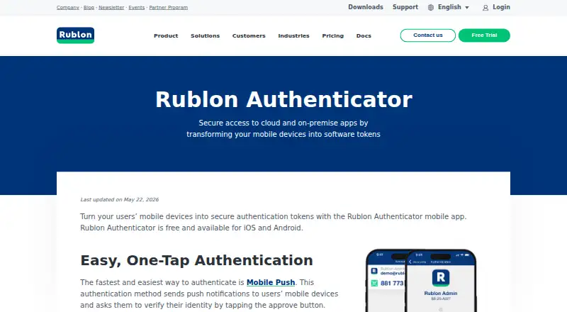 The Rublon Authenticator homepage