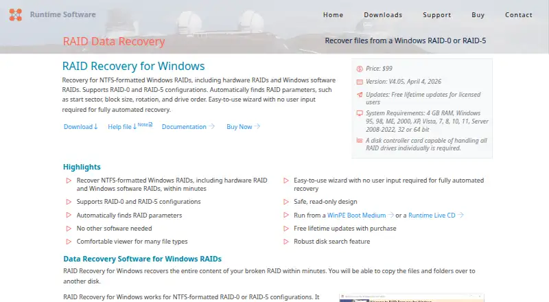 The RAID Recovery for Windows homepage