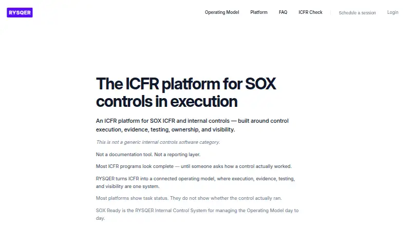 The RYSQER ICFR Platform homepage