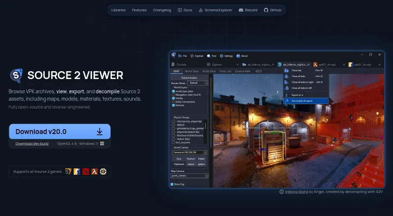 The Source 2 Viewer homepage