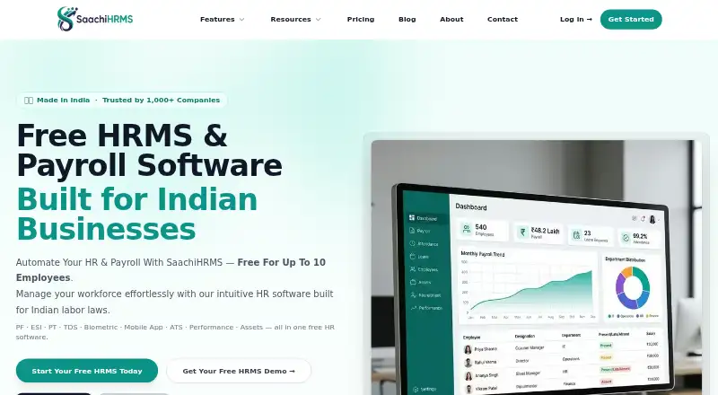 The SaachiHRMS homepage