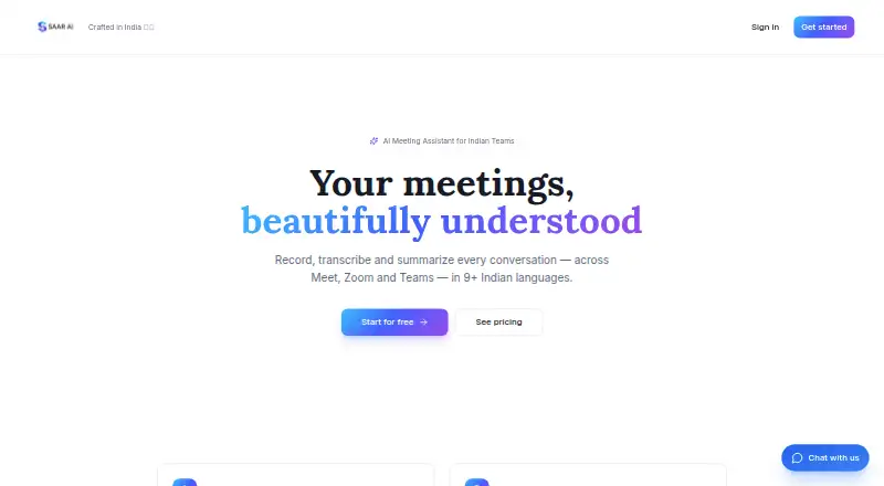 The Saar.ai homepage