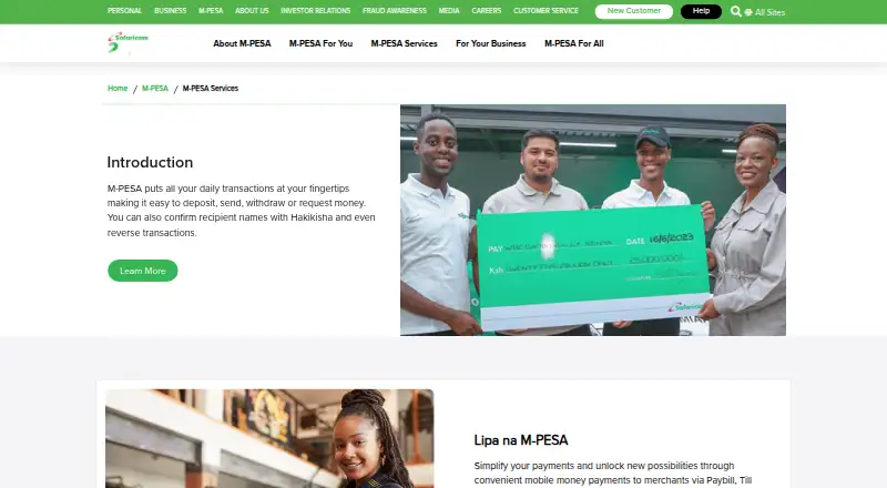 The M-PESA homepage