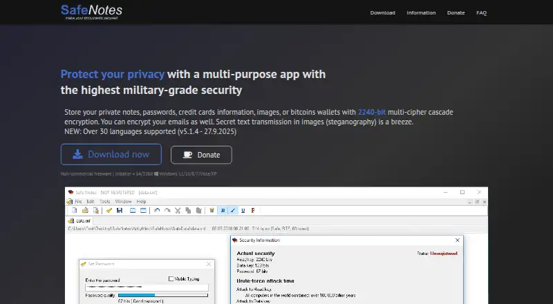 The Safe Notes homepage