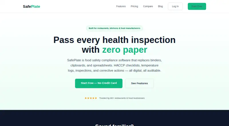 The SafePlate homepage