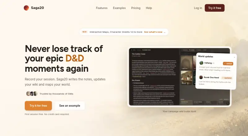 The Saga20 homepage