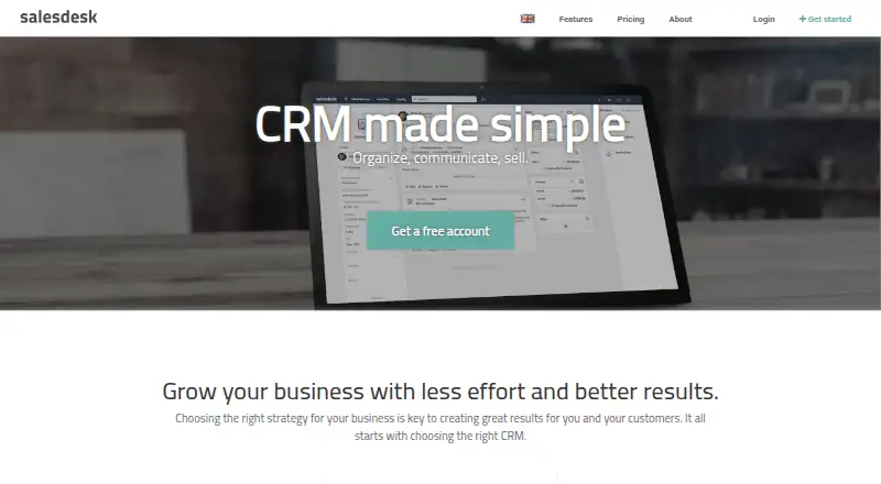 The Salesdesk CRM homepage