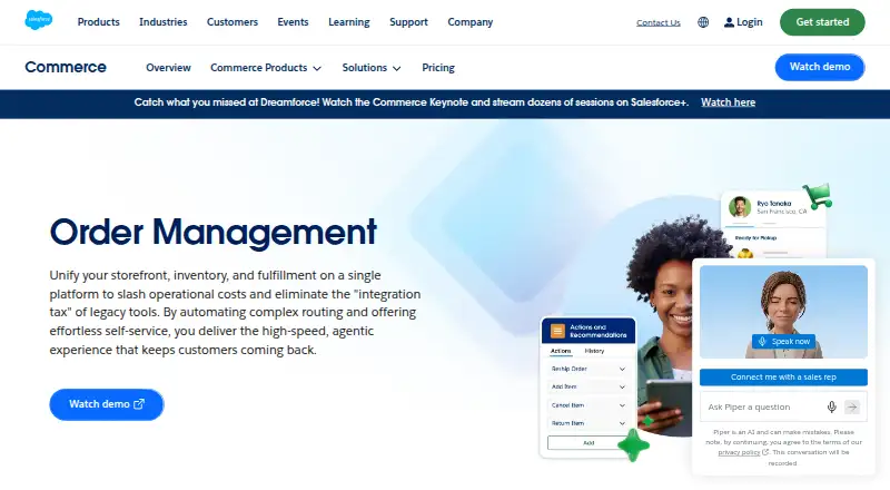 The Salesforce Order Management homepage