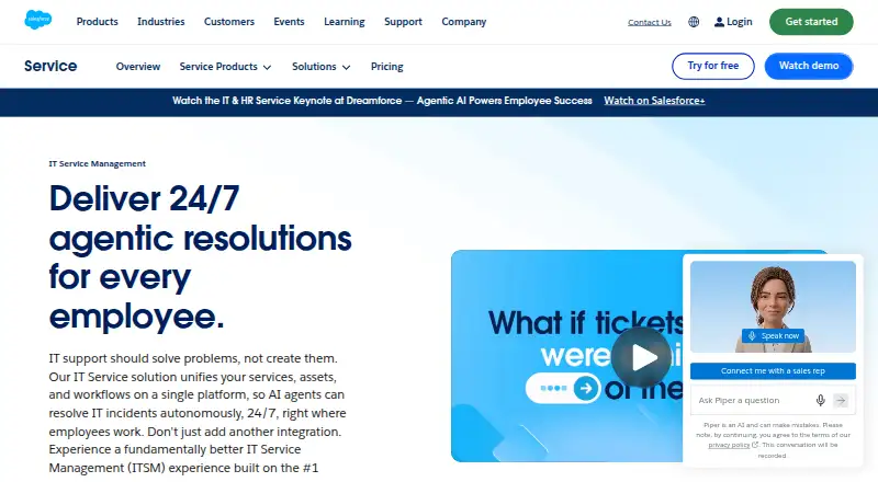 The Agentforce IT Service homepage