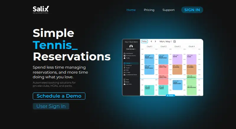 The Salix Reservations homepage