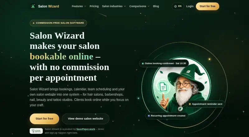 The Salon Wizard homepage