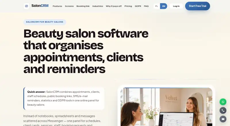 The SalonCRM homepage