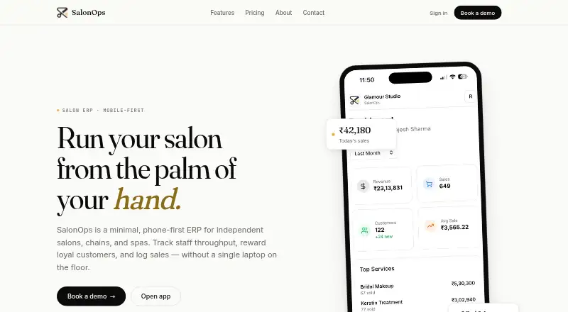 The SalonOps homepage