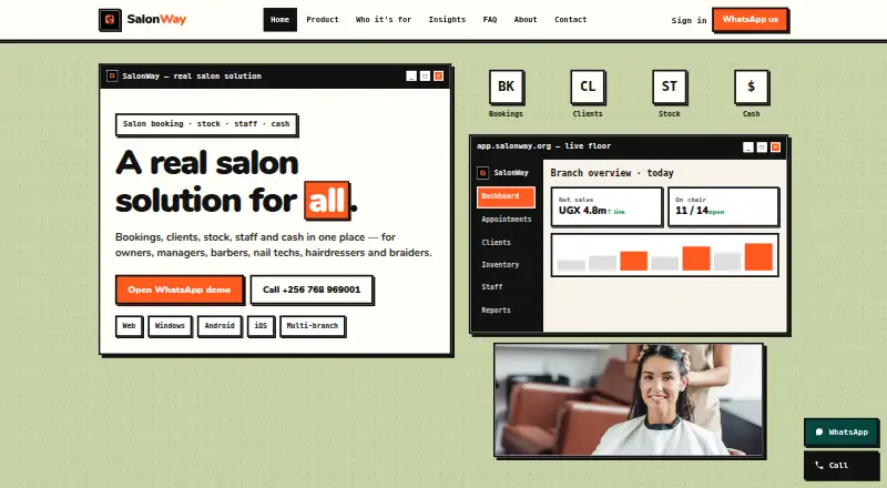 The SalonNow homepage