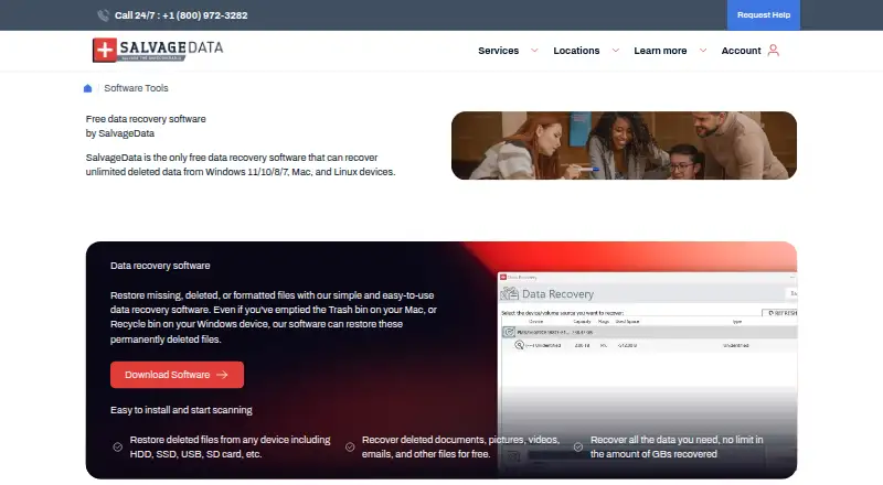 The SalvageData Data Recovery Software homepage