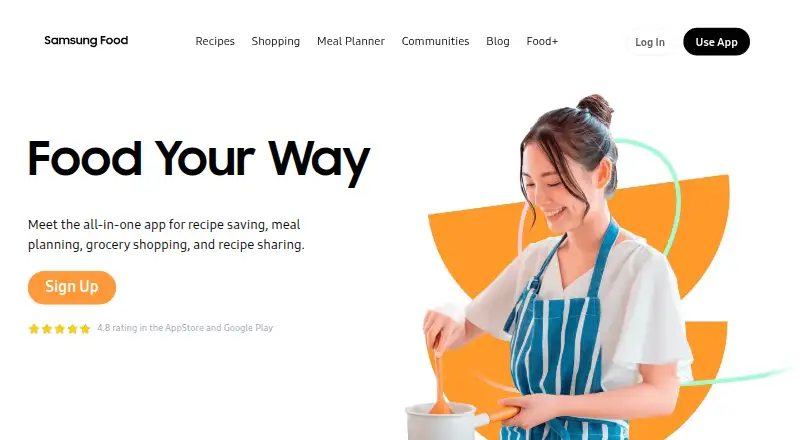 The Samsung Food homepage