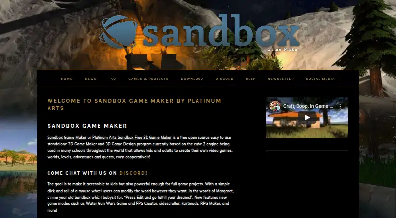 The Platinum Arts Sandbox homepage