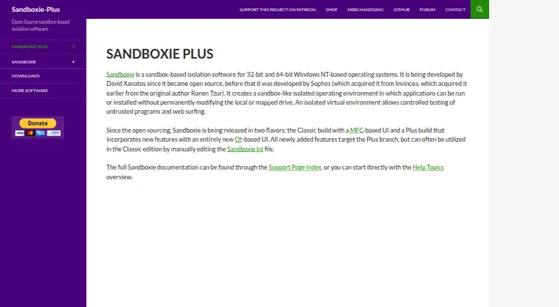 The Sandboxie Plus homepage