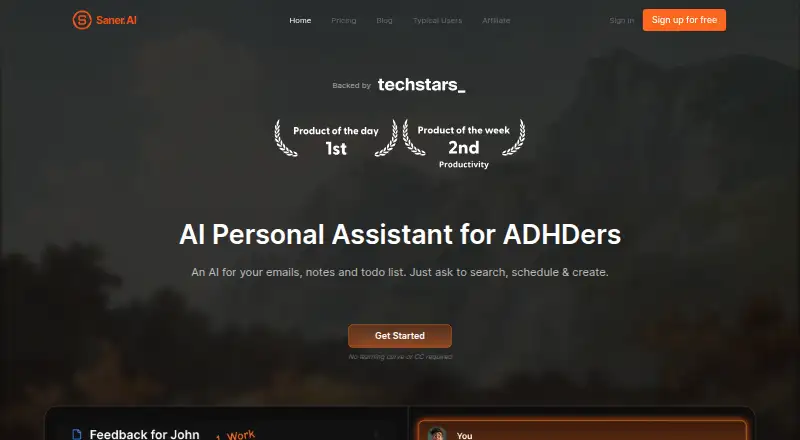 The Saner.AI homepage