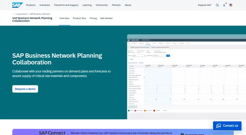 The SAP Business Network Planning Collaboration homepage