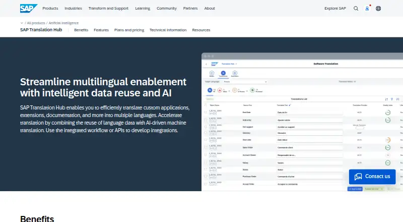 The SAP Translation Hub homepage